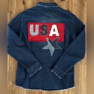 USA Shirt with Upcycled Denim. Olympics Shirt. Large.